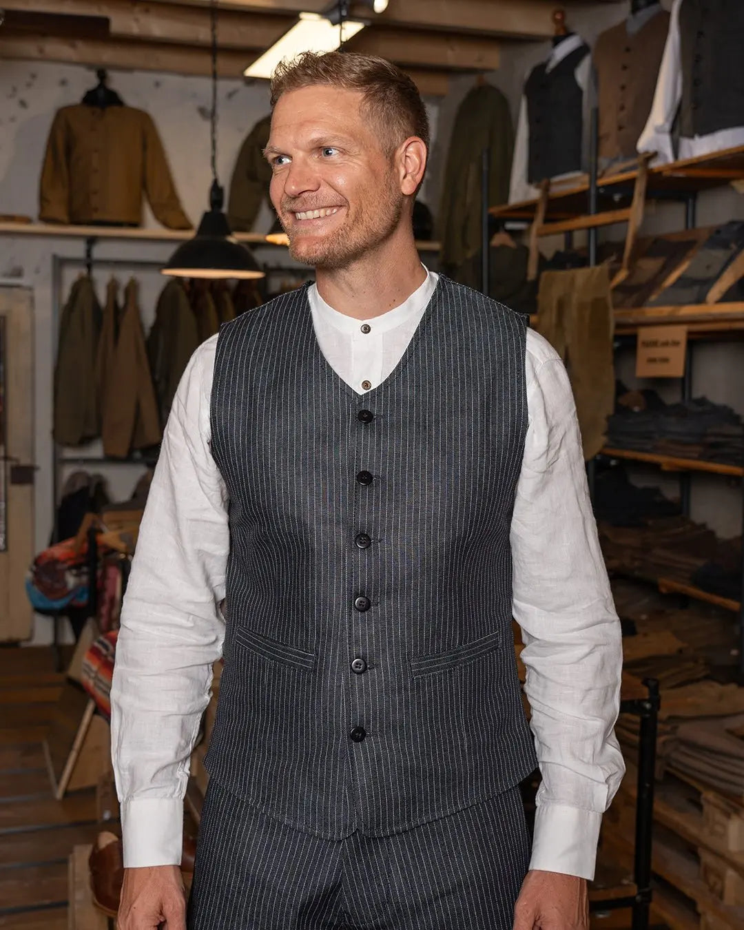 1905 HAULER VEST - Blue Wabash - Raw Denim