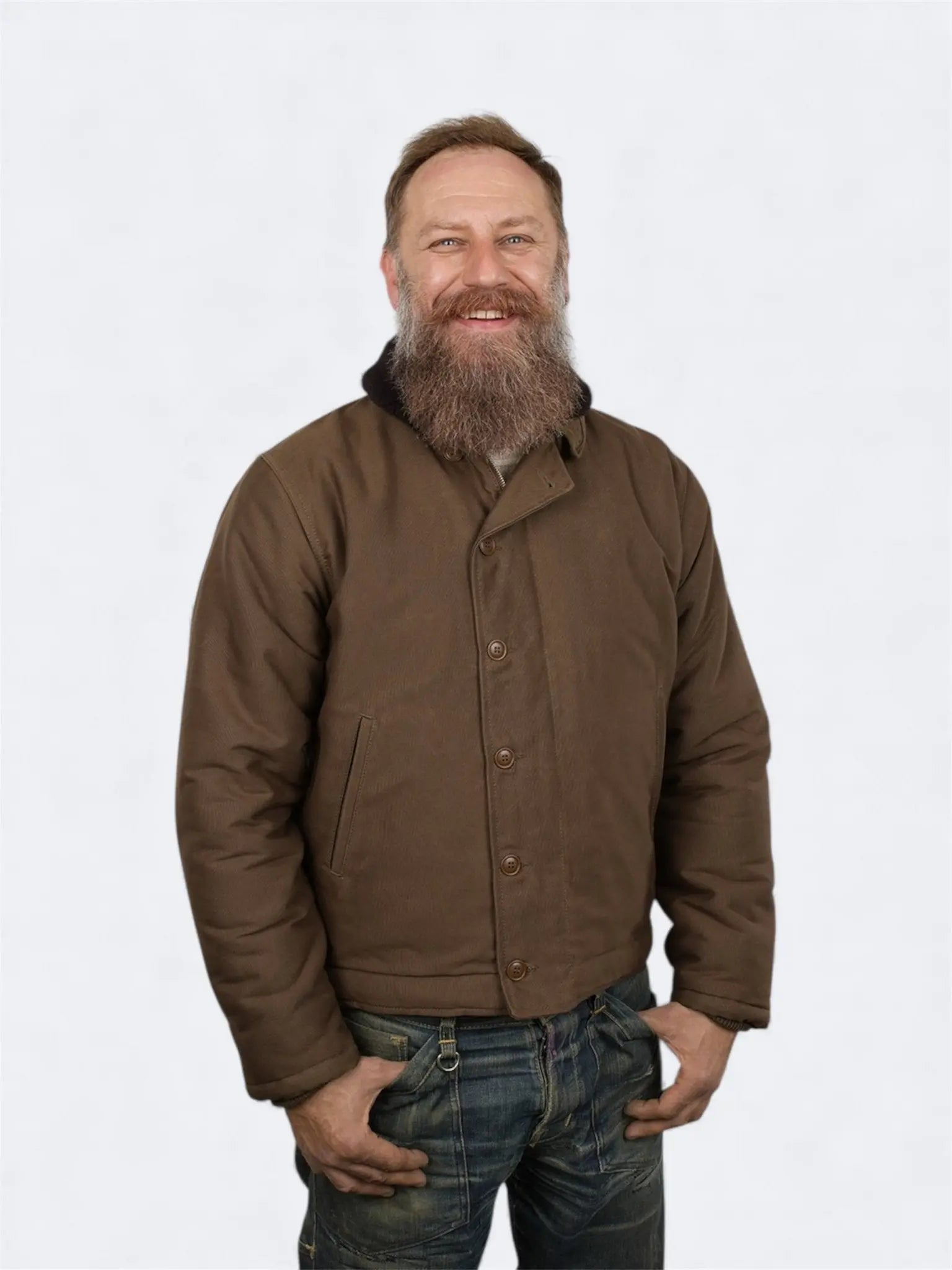 1944 N1 DECK JACKET - Waxed Khaki - Raw Denim