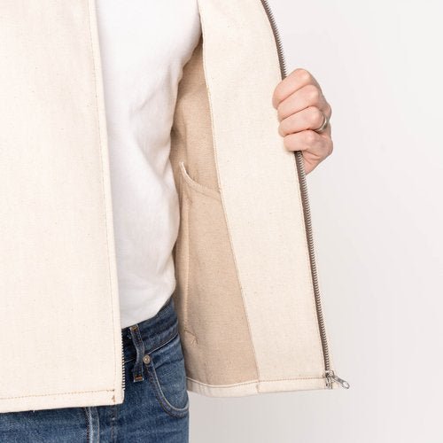 All Natural Ecru Foxfibre® Selvedge 13.6 oz - Zip Chore Coat - Raw Denim