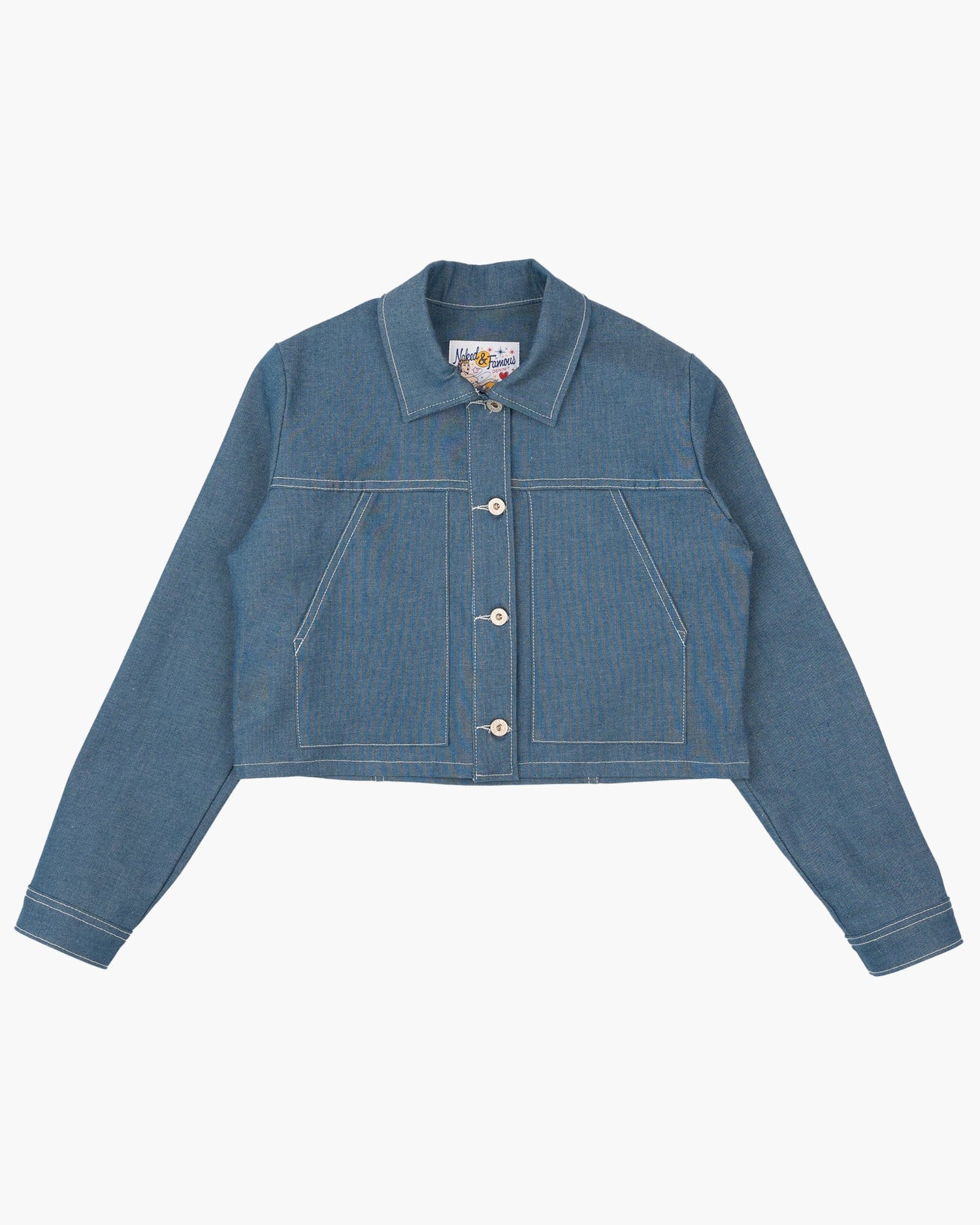 ANTIQUE BLUE DENIM STRETCH - Cropped Jacket - Raw Denim