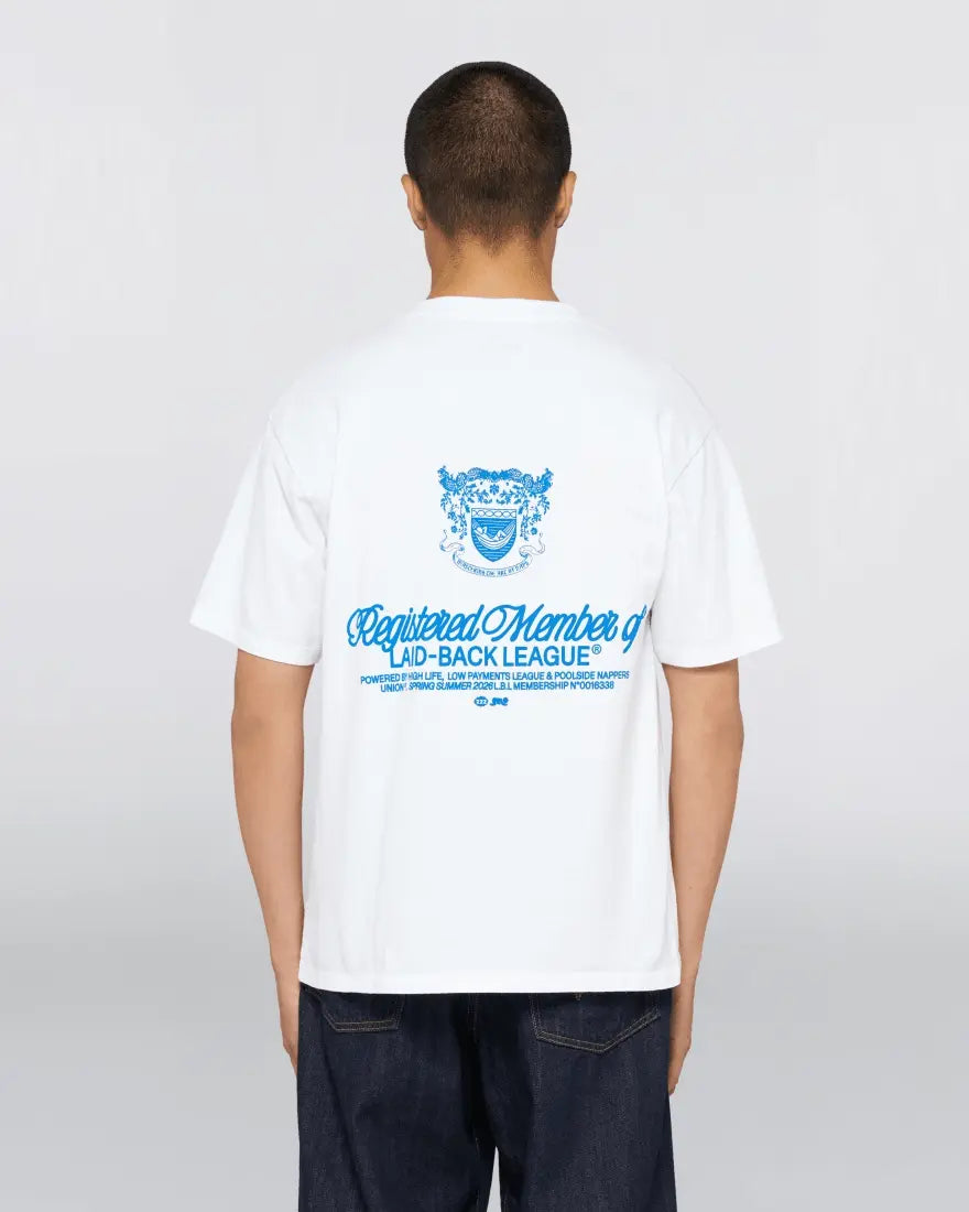 LAID BACK LEAGUE T - SHIRT - White - Raw Denim