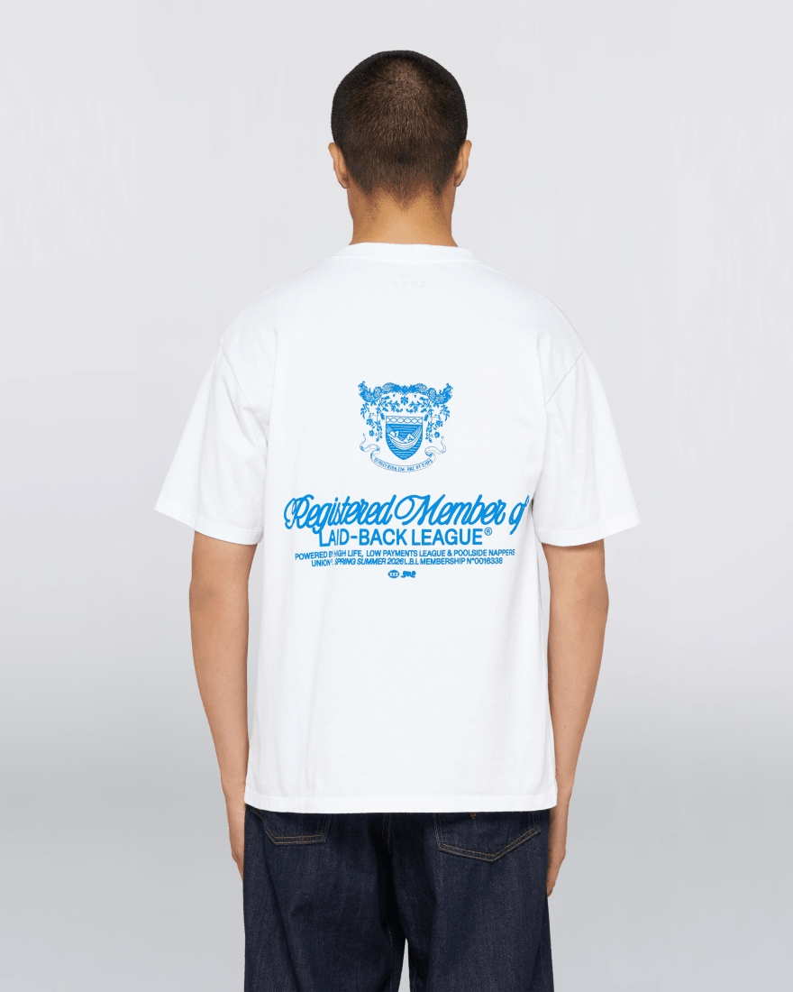 LAID BACK LEAGUE T - SHIRT - White - Raw Denim