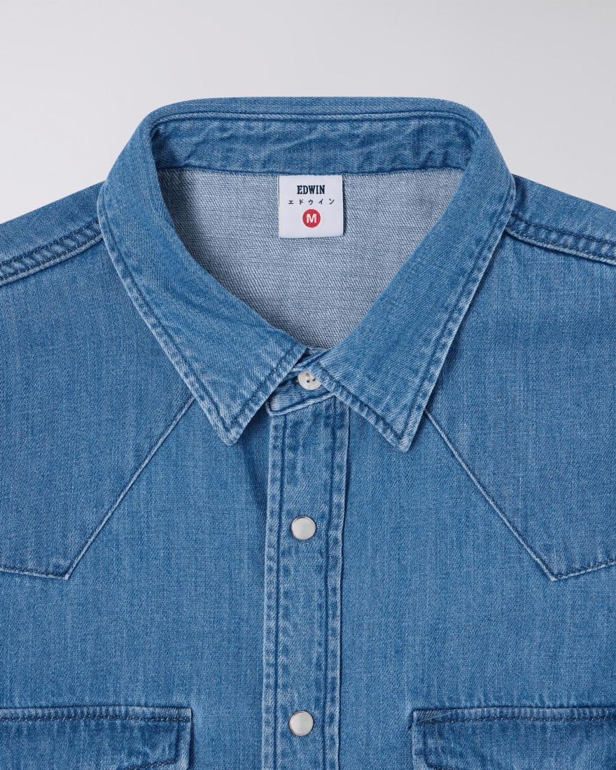 WESTERN SHIRT LS - Blue Light Used - Raw Denim