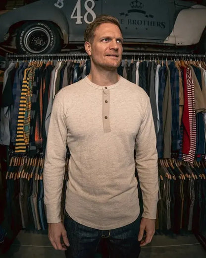 1927 HENLEY SHIRT LONG SLEEVE - Ecru Melange - Raw Denim