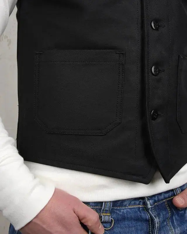 1937 ROAMER VEST - Elephant Skin Black - Raw Denim