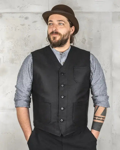 1937 ROAMER VEST - Elephant Skin Black - Raw Denim