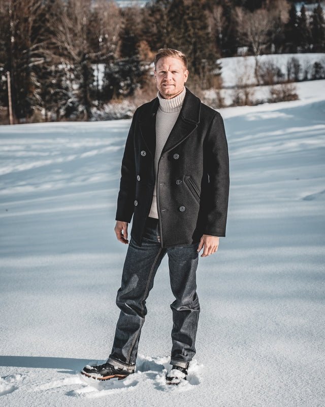 1938 Pea Coat Black Wool - Pike Brothers - Raw Denim