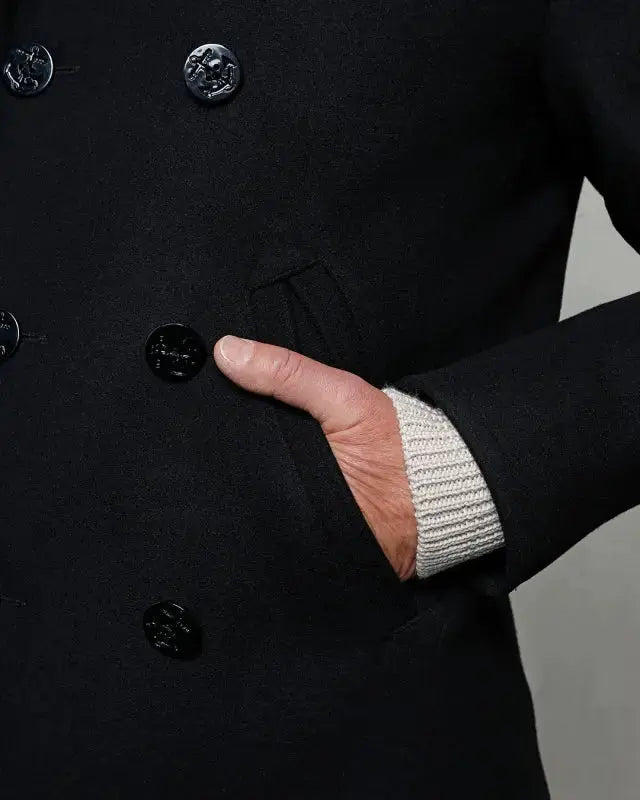 1938 PEA COAT WOOL - Black - Raw Denim