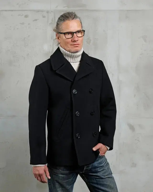 1938 PEA COAT WOOL - Black - Raw Denim