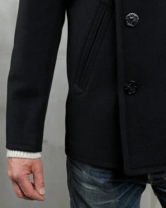 1938 PEA COAT WOOL - Black - Raw Denim