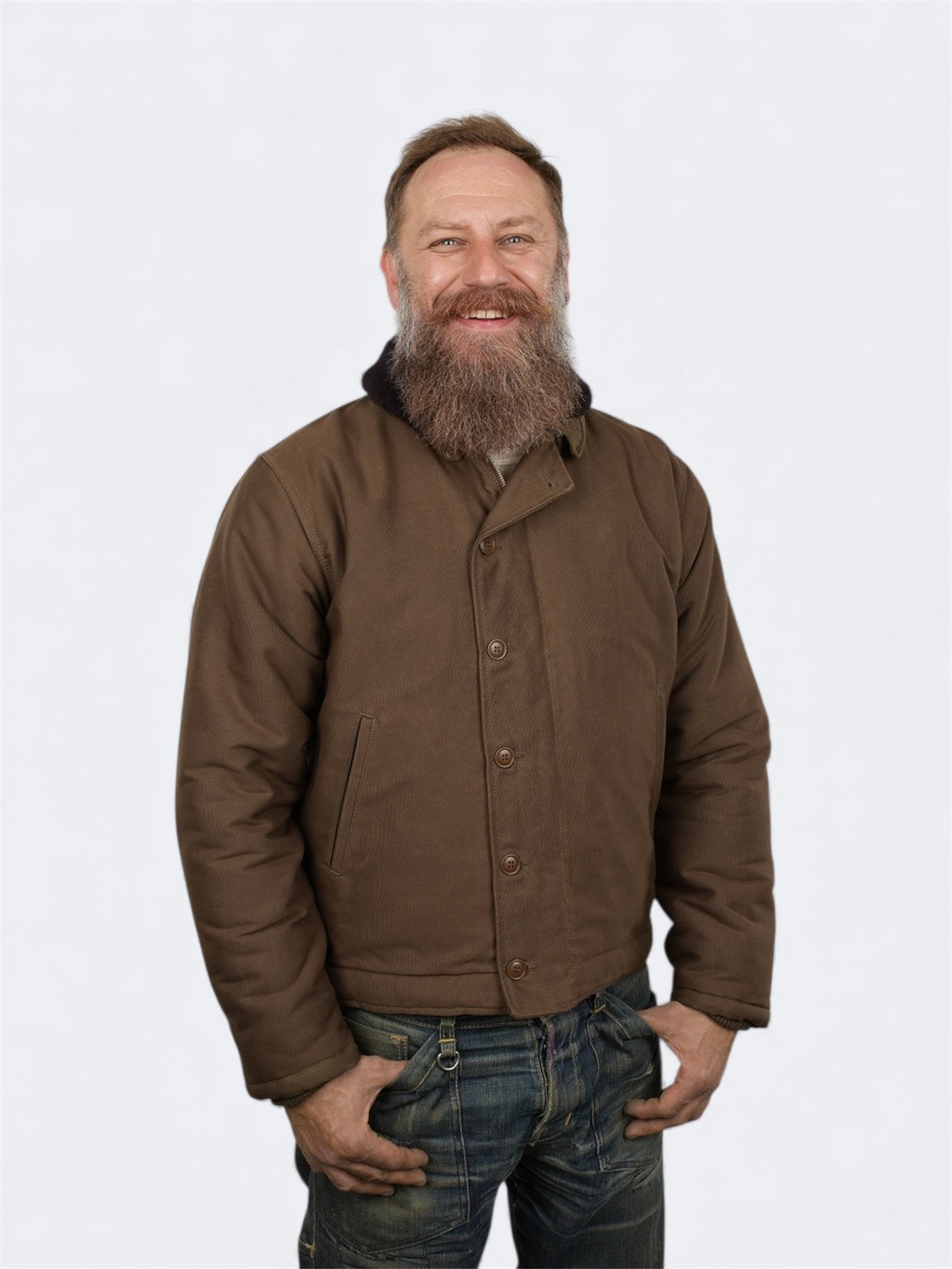 1944 N1 DECK JACKET - Waxed Khaki - Raw Denim