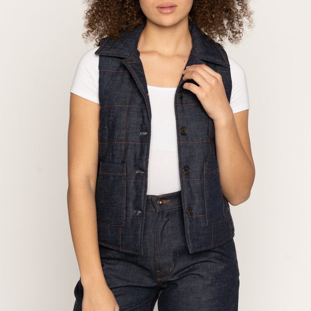 Quilted Vest - padded Naked &amp; Famous - Raw Denim