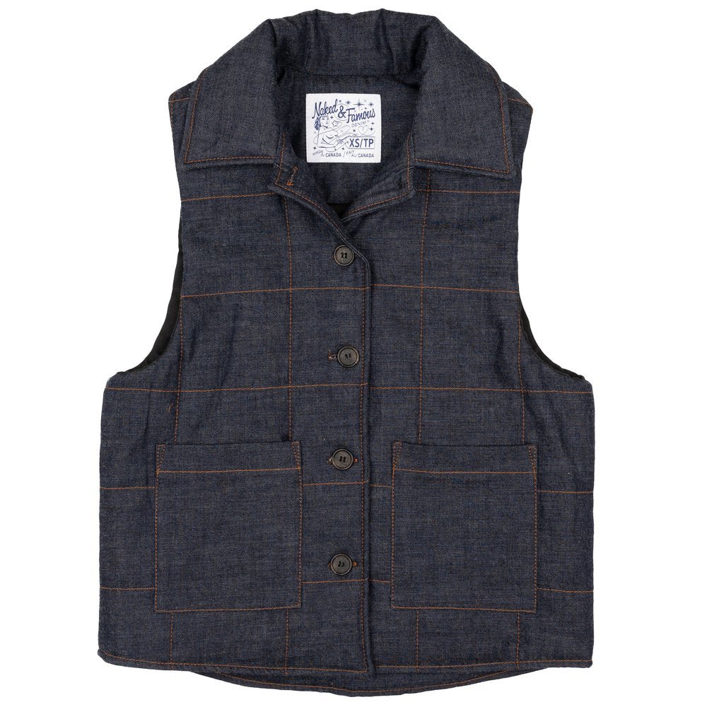 Quilted Vest - padded Naked &amp; Famous - Raw Denim