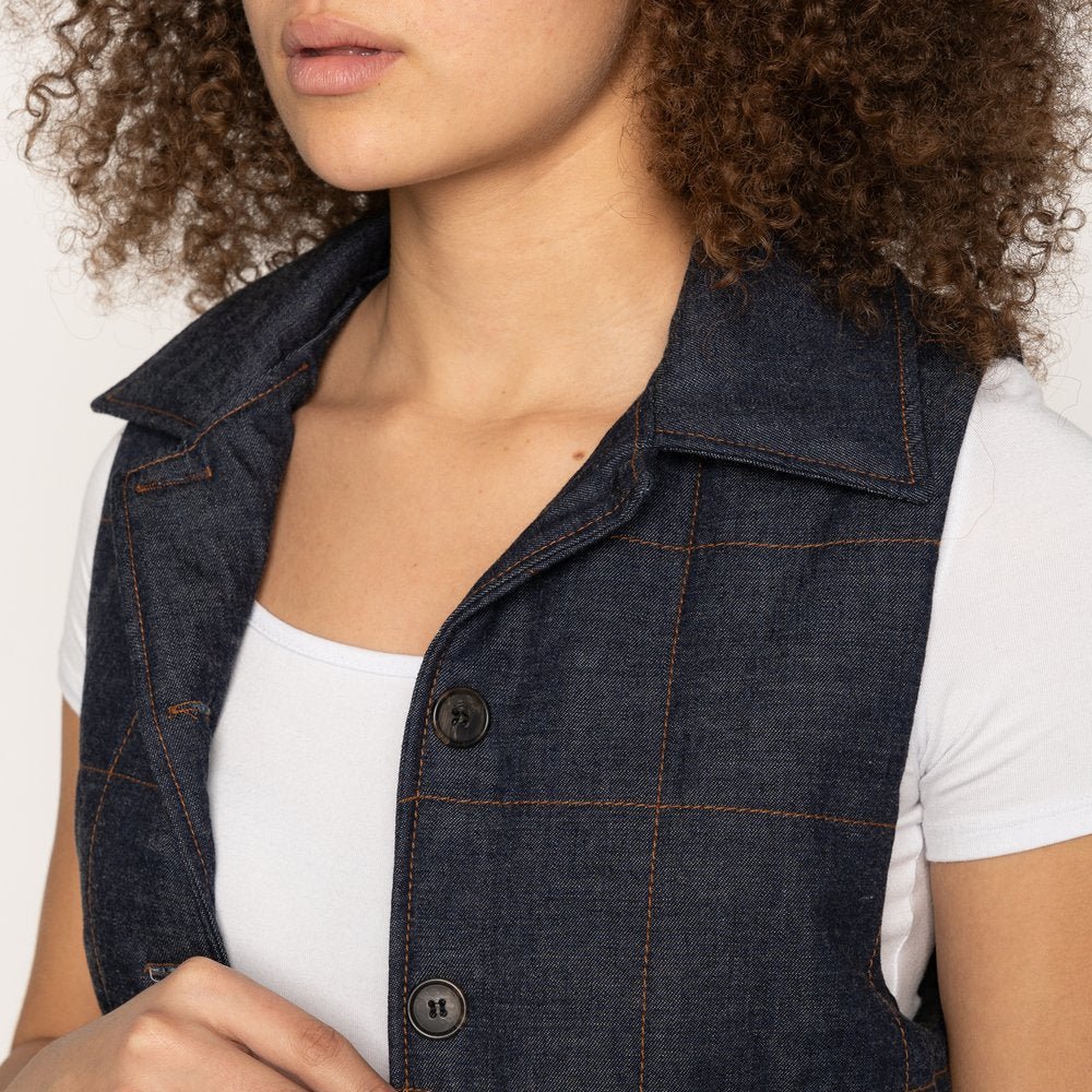 Quilted Vest - padded Naked &amp; Famous - Raw Denim