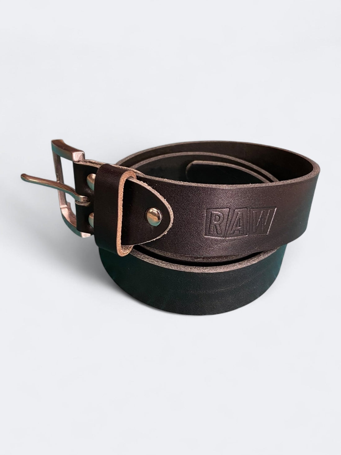 RAW LEATHER BELT - Black Brushed Steel - Raw Denim