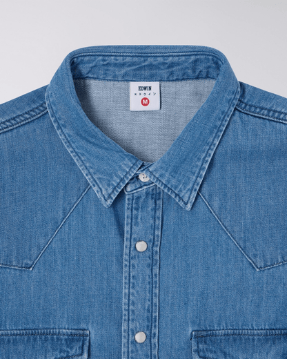 WESTERN SHIRT LS - Blue Light Used - Raw Denim